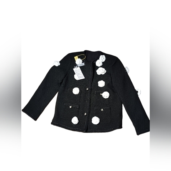 Source Unknown Jackets & Blazers - Blazer Wool Blend Black w/ White Rose Pins Nice Quality NWT Shamrock Maximalism